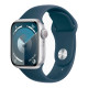 Apple Watch 9 45mm Silver Aluminum Case with Storm Blue Sport Band