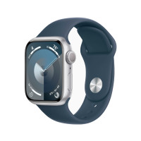 Apple Watch 9 41mm Silver Aluminum Case with Storm Blue Sport Band