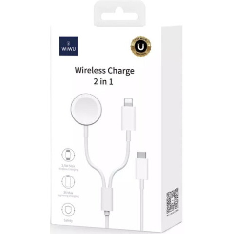 Мережева зарядка Type-C Wiwu 2 in 1 For Watch M10 1.5m white