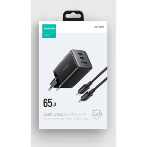 Мережева зарядка JoyRoom GaN Ultra 65W U+C+C Set Type-C to Type-C RJ-TCG01 black