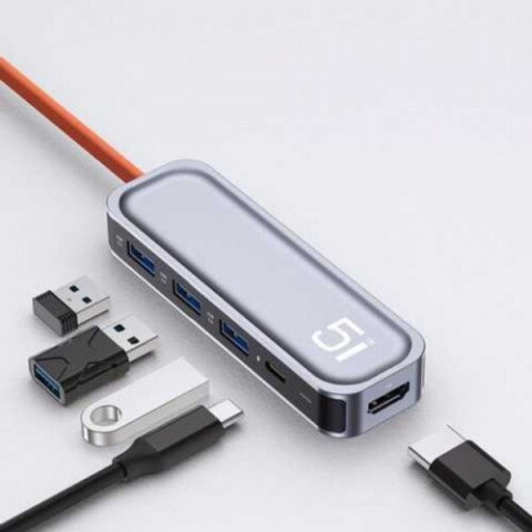 Перехідник adapter Hub Type-C 5in1 PD Multifunction Rock gray